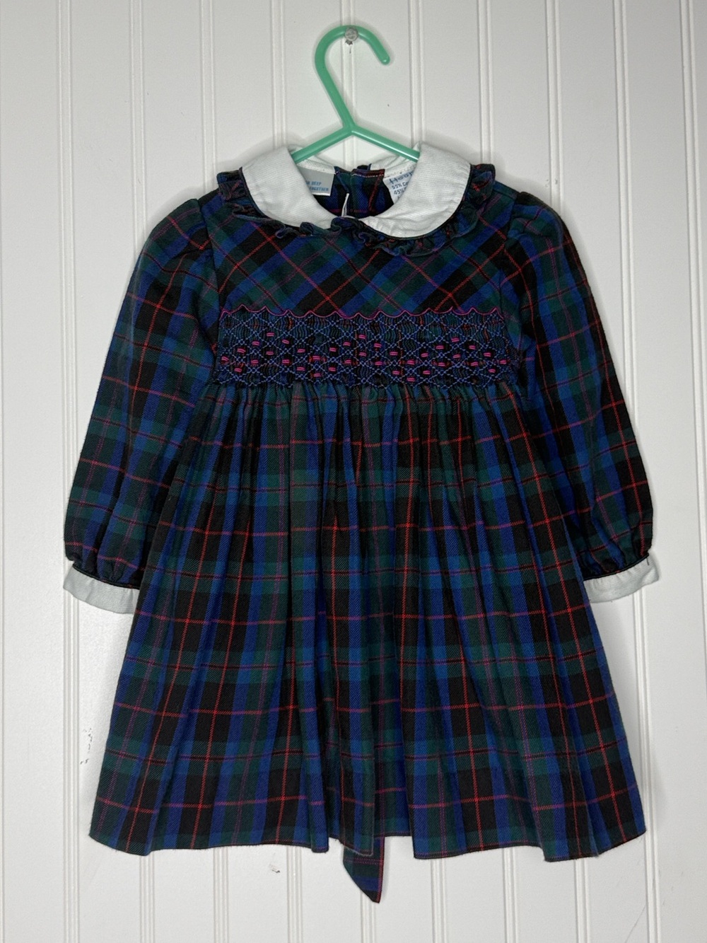 Vintage Hand Smocked Heskia Long Sleeve Tartan Plaid Holiday Dress Size 12/18 M